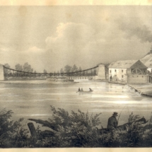 Řetězový most u Poděbrad, litografie, 1845, inv. č. 20.396